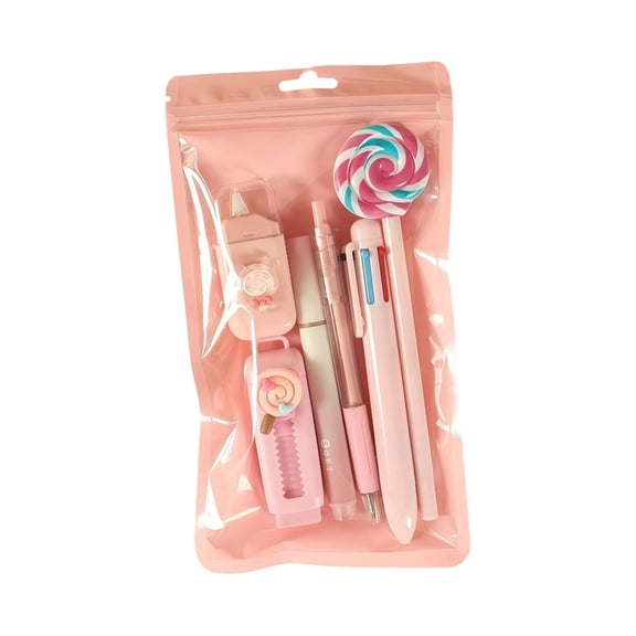 Korean Stationery Supplies, Cute Pink Stationery Set, Kawaii Office Supplies Including Ballpoint Pens, Gel Pen, Eraser, Highlighter, Correction Tape, Utility Knife