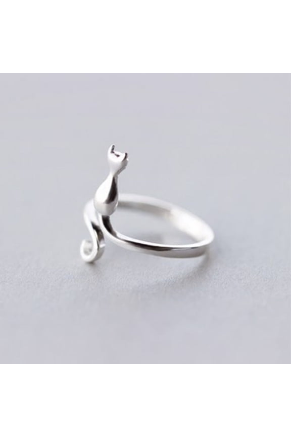 Womens Silver Ring with Sweet Cat Design Animal Zodiac Ring Korean Fashion Jewelry Gift for Her Delicate Silver Ring