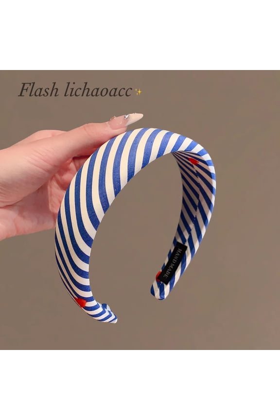 Korean Style Blue White Diagonal Striped Hairband Fashion Multi-functional Outgoing Headwear New Daily Sponge Headband Hair Clip for Women