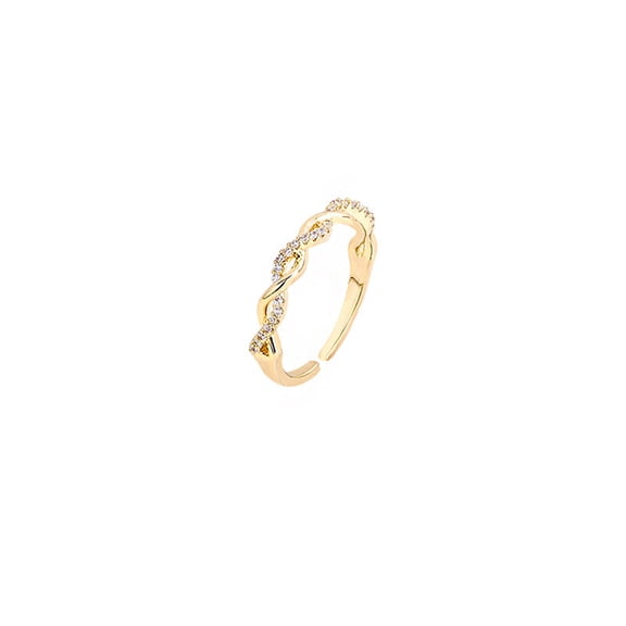 Korean Style Braided Twist Open Ring Inlaid with Zircon Copper U Shaped Ring for Women Fashion Jewelry