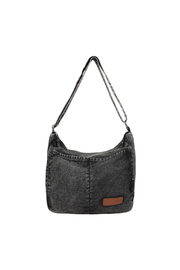 Korean Style Casual Denim Tote Bag, Large Capacity Shoulder Crossbody Commuter Bag with Minimalist Stitching for Urban Simple Daily Use