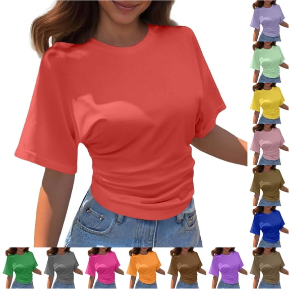 Korean Style Casual Short Sleeve T Shirt Loose Fit Color Round Neck Summer Basic Top Comfortable Daily Wear Casual Short Sleeve Tops for Women S