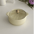 thumbnail image 1 of Ceramic Noodle Bowl with Lid, 32 oz Large Insulated Ramen Bowl, Ribbed Pattern Beige Design with Glass Lid for Soup & Noodles, 1 of 6