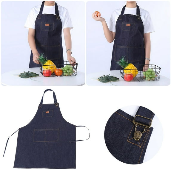 Korean Style Coffee Denim Apron with Sleeves Adjustable Workwear for Adults