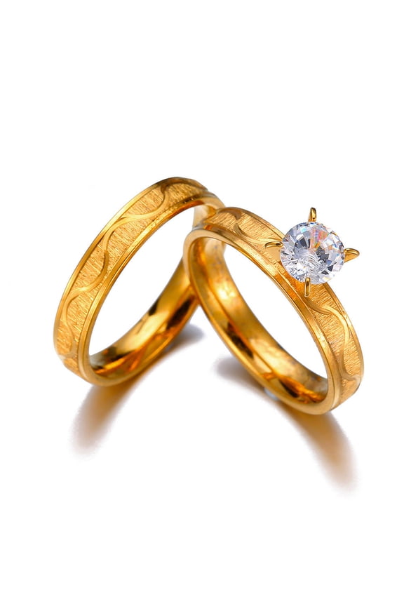 Korean Style Couples Stainless Steel Micro-set Zircon Ring