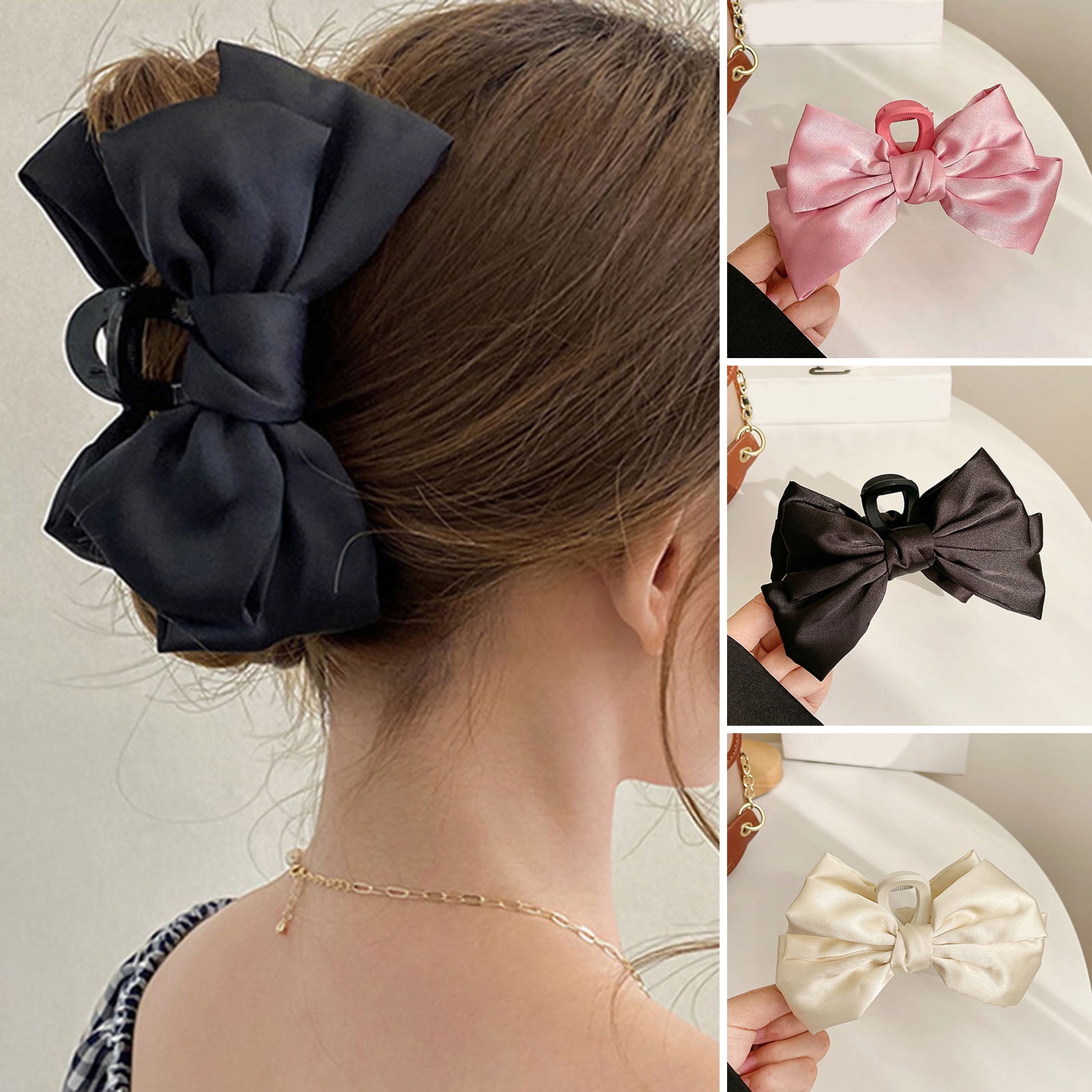 Korean Style Crossing Teeth Hair Claw Women Double Sided Bowknot Decor