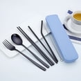 thumbnail image 1 of Korean Style Cutlery Set 6-Piece Stainless Steel Utensils with Storage Bag Titanium Plating Outdoor Camping Portable Knife Fork Spoon Chopsticks Straws Brush Set, 1 of 6