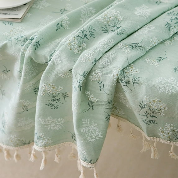Korean Style Daisy Tassels Cotton Floral Tablecloth,Tea Table Decoration,Rectangle Table Cover For Kitchen Wedding Dining Room