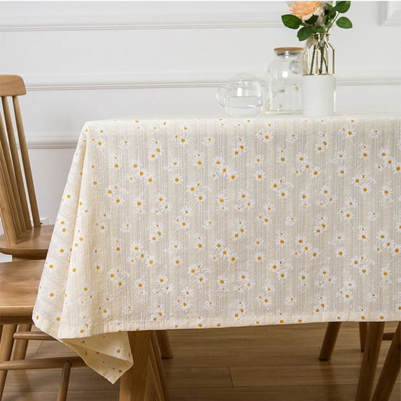 Korean Style Daisy Tassels Cotton Floral Tablecloth,Tea Table Decoration,Rectangle Table Cover for Kitchen Wedding Dining Room (Golden Daisy,140X180cm)