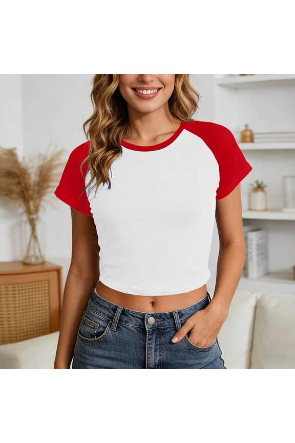 Korean Style Fashion T Shirt Summer Basic Top Pure Desire Tee Casual Streetwear Female Blouse, L, Watermelon Red