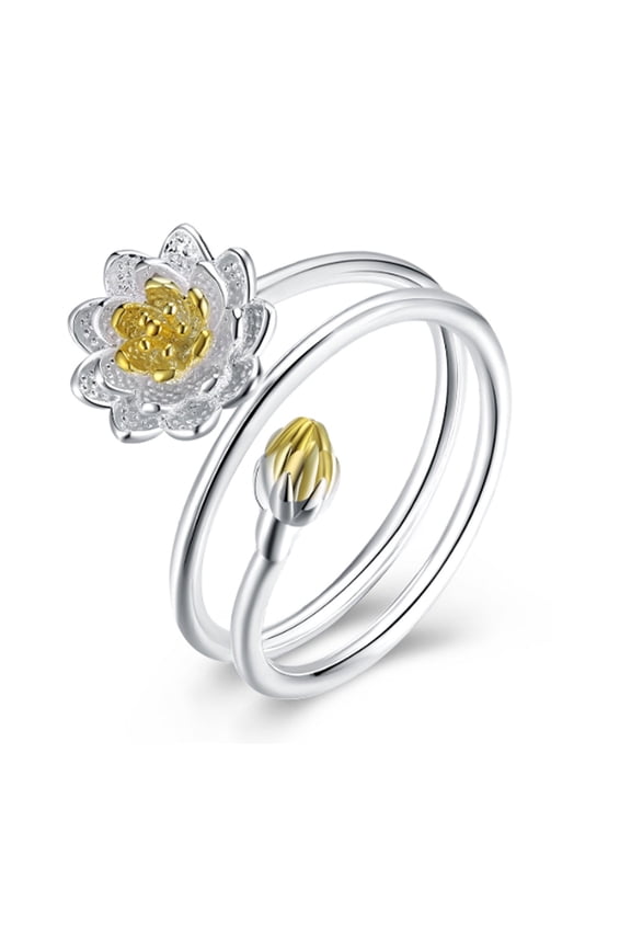 Korean Style Flower Copper Ring for Women: Electroplated Lotus Design, Individually Packed, Ideal Souvenir Gift