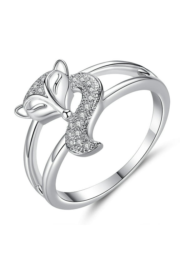 Korean Style Fox Ring: Creative and Simple Temperament Copper Ring with Zircon Inlay