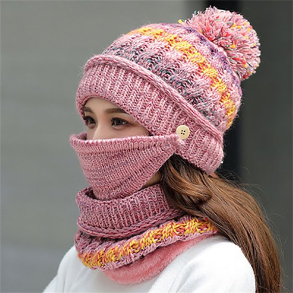Korean Style Knitted Balaclava Set, Winter Hat with Face Mask and Scarf for Women, 3-in-1 Fashion Beanie for Daily Wear, Fall Winter Cold Weather Outfit and Casual Style