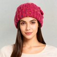 thumbnail image 1 of Korean Style Knitted Beanie, Autumn Winter Warm Slouchy Hat with Rainbow Bean Design, Large Head Circumference Pullover Cap, Face Slimming Oversized Acrylic Stocking Hat for Women and Men - Hot Pink, 1 of 5