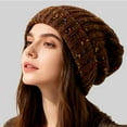 thumbnail image 1 of Korean Style Knitted Beanie, Autumn Winter Warm Slouchy Hat with Rainbow Bean Design, Large Head Circumference Pullover Cap, Face Slimming Oversized Acrylic Stocking Hat for Women and Men - Coffee, 1 of 4