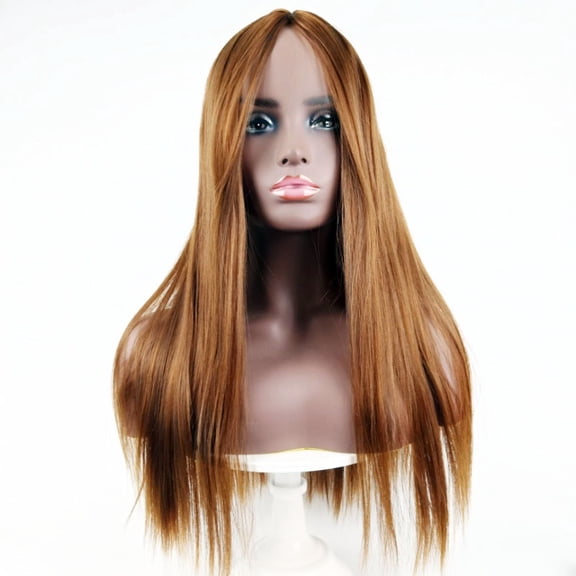 Korean Style Long Straight Hair Wig for Women - Medium Parted Bangs, Full Head Coverage