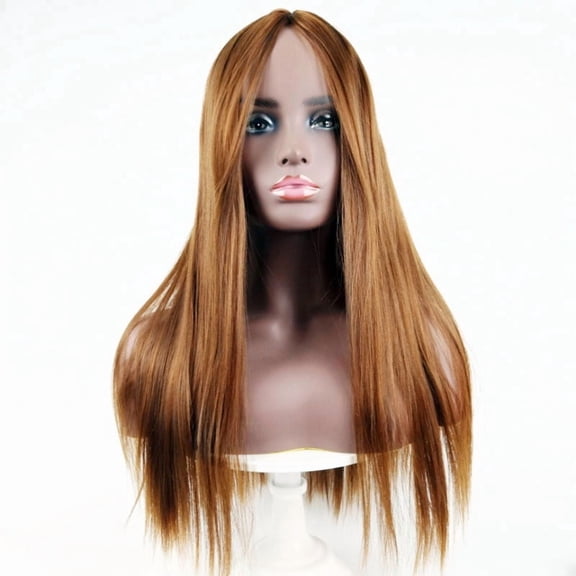 Korean Style Long Straight Hair Wig for Women with Medium Parted Bangs - Full Coverage Natural Look Synthetic Wig