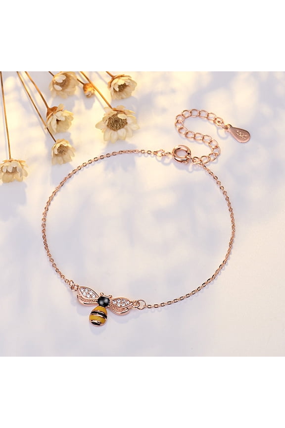 Womens Bee Bracelet Gold Plated Artificial Gem Inlay Artistic Animal Design Copper Bracelet Natural Korean Anniversary