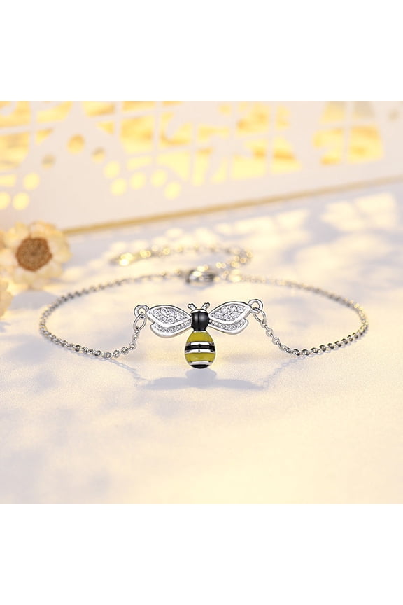 Womens Bee Bracelet Gold Plated Artificial Gem Inlay Artistic Animal Design Copper Bracelet Natural Korean Anniversary