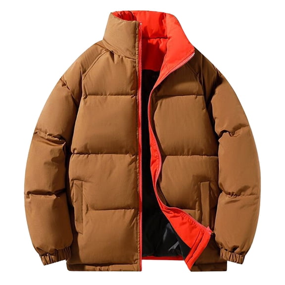 Korean Style Oversized Men's Winter Jackets Thick Puffer Coat with Stand-Up Collar Loose Weather Outerwear Men's Winter Clothes,Coffee,3XL