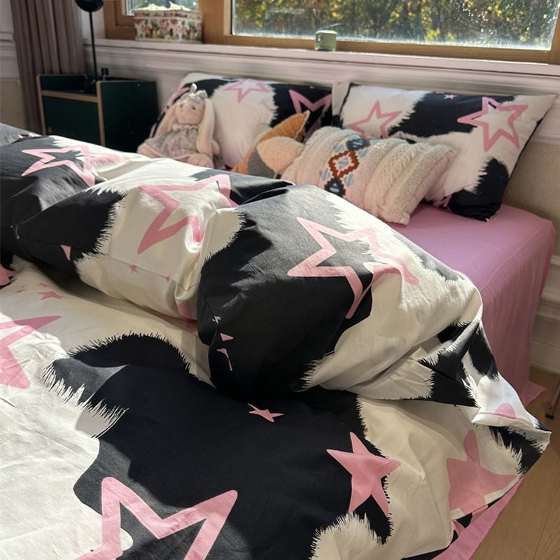 Korean Style Pink Letter Bedding Set Flat Bed Sheet Pillowcase Twin