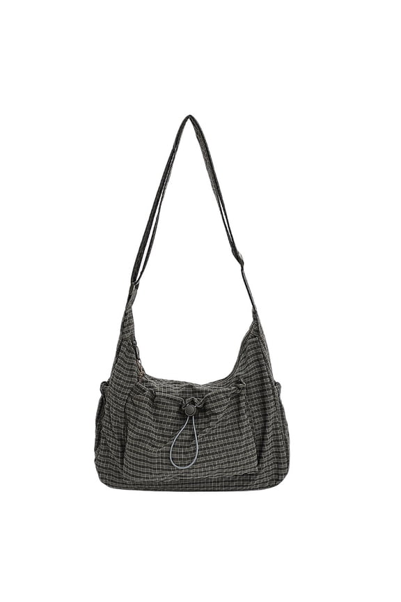 Korean Style Plaid Shoulder Bag Lightweight Checkered Cotton Quilted Crossbody Bag with Adjustable Strap for Casual Everyday Use(RL Green 1 PC)