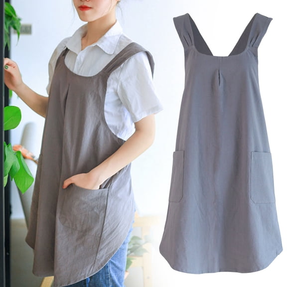 Korean Style Retro Shoulder Apron Overalls for Women Home Kitchen Comfort Wear with Sleeve