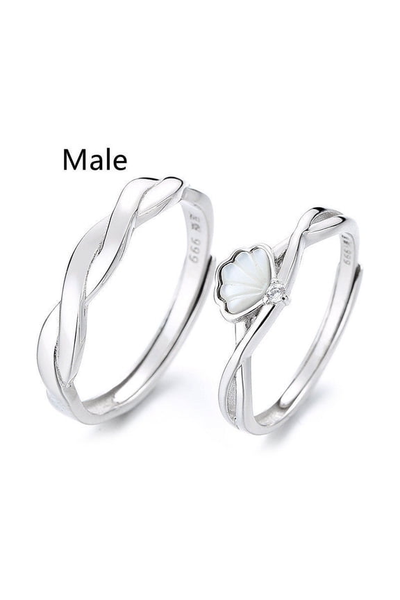 Korean Style Silver Couple Rings, Geometric Shellfish Design, Electroplated Finish, Matching Rings for Couples