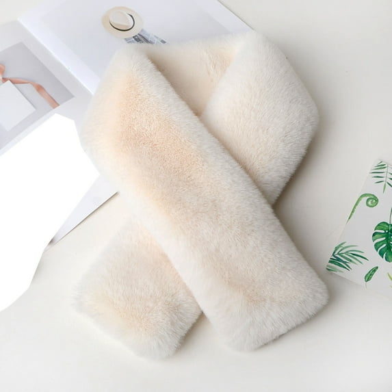 Korean Style Simple Solid Color Plush Scarf, Thick Winter Scarf for Women, Warm Faux Fur Neck Warmer and Cross Wrap Scarf, Lightweight Soft Winter Accessory - Beige