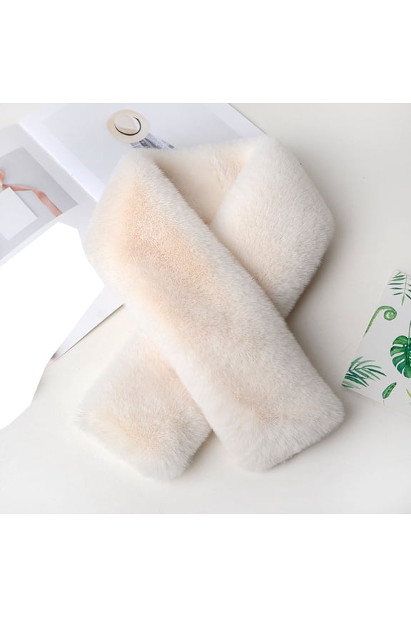Korean Style Simple Solid Color Plush Scarf, Thick Winter Scarf for Women, Warm Faux Fur Neck Warmer and Cross Wrap Scarf, Lightweight Soft Winter Accessory - Beige