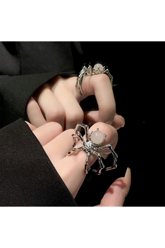 Korean Style Sweet Cool Star Spider Heart Zircon Opal Ring Trendy Open Adjustable Finger Rings For Women Punk Fashion Jewelry