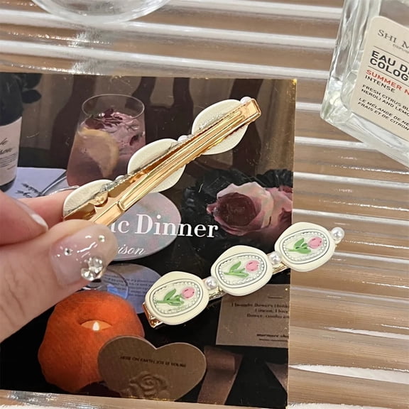 Korean Style Tulip Pearl Hair Clip Women Girl Fairy Hair Clip Sweet Cute Personality Bangs Side Beauty Makeup Hairpin Headdress