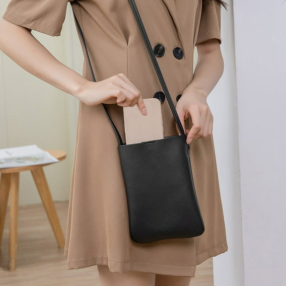 Korean Style Vertical Cowhide Leather Bag | Forest Style Literary Casual Shoulder Bag | Soft Plain Small Side Bag | 20X15X1Cm | Black