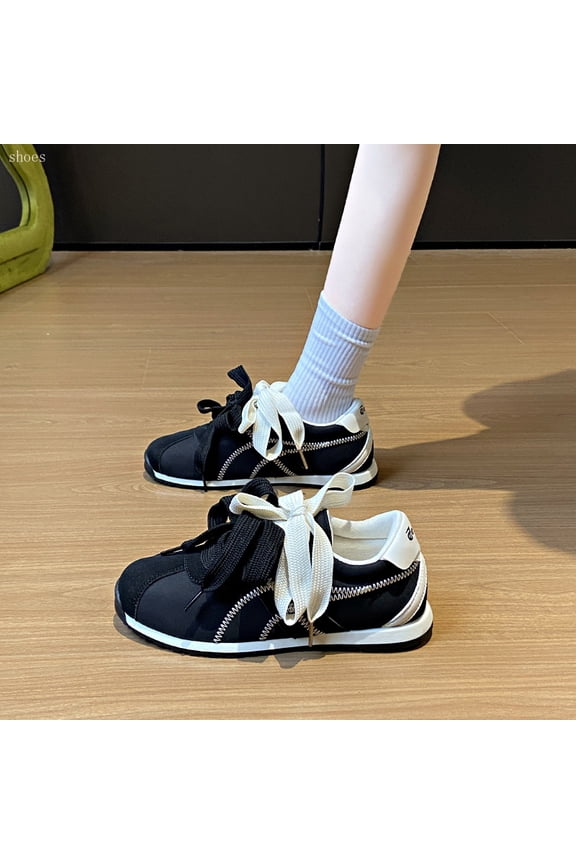 Korean Style White Sneakers | Women'S Classic Comfortable Casual Shoes with Platform Thick Sole, Lace-up Closure, Round Toe, Microfiber Upper, Fabric Inner, EVA Insole, PVC Sole, Women Shoes