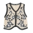 thumbnail image 1 of Korean Style Women Crochet Knit Crop Top Vest Vintage Floral Embroidery Sleeveless Cardigan Jacket Button Down Boho Hippie Slim Waistcoat, 1 of 18