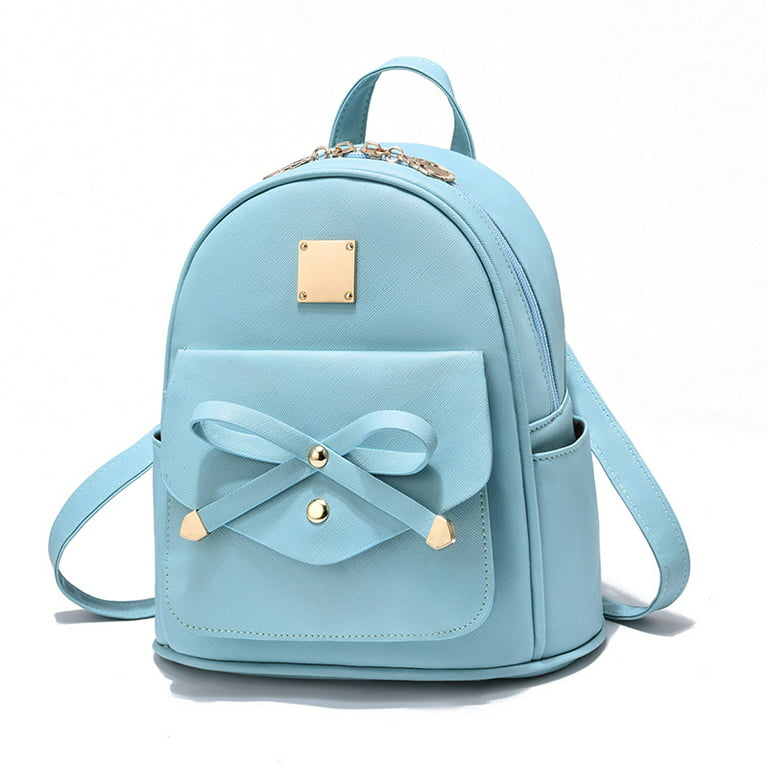 QingY Korean Style Women PU Leather Backpack Shoulder Bag for Teenage Girls Multi-function Small Bagpack,Light Blue, Women's