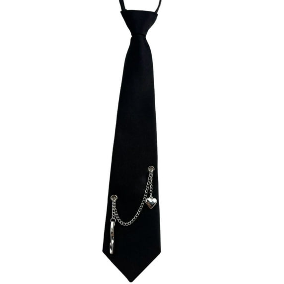Korean Styles Zipper Closure Necktie Soft Easy Wear Preknot Neck Tie for Women Men with Chain Decors Party Accessory