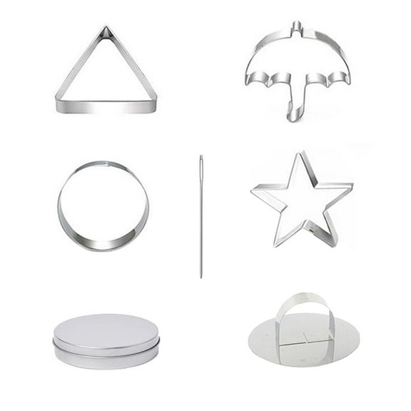 Korean Sugar Candy Making Tools Set of 7, Stainless Steel Cookie Cutters Biscuit Molds, Sugar Game Kit, Umbrella Triangle Star Round Baking Cake Mold with Case Needle for Party