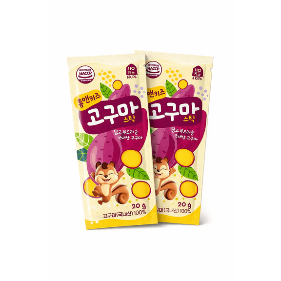 Korean Sweet Potato Snack Sticks, 2 Pack (0.70 oz Each), Soft Chewy Snack, No Additives, Natural Sweet Potato