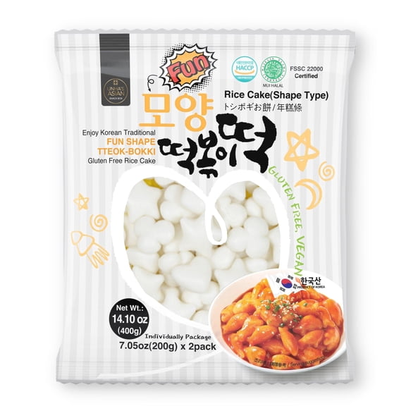 UNHA'S Korean Fun-Shaped Tteokbokki Rice Cakes 2-Pack Chewy Vegan Non-GMO Gluten-Free, Authentic Korean Street Food, Individually Sealed