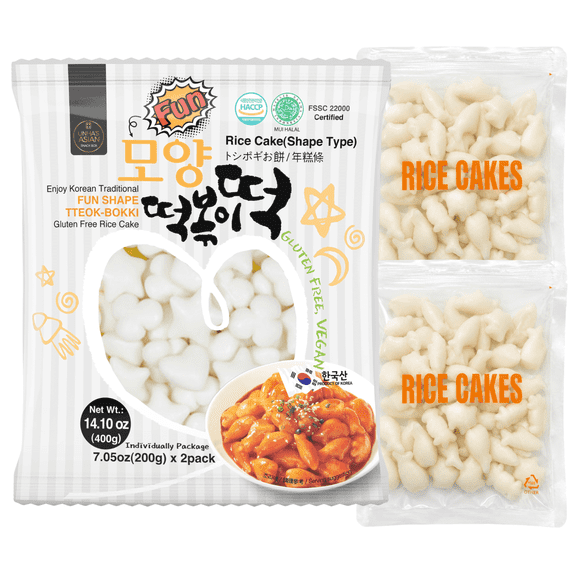 UNHA'S Korean Fun-Shaped Tteokbokki Rice Cakes 2-Pack Chewy Vegan Non-GMO Gluten-Free, Authentic Korean Street Food, Individually Sealed