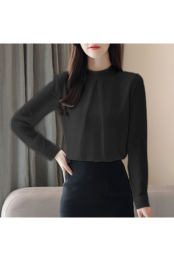 Korean Version Of Long Sleeved Loose Belly Chiffon Shirt Stand Fashion With Temperament Foreign Style Small Shirt Deep V Neck T Shirts Women Half Sleeve Women Womens Sheer Shirts Female Long Sleeve