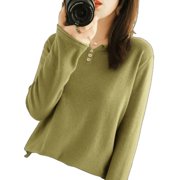 Korean Version Of The Outside Wear Large Size Yangqi Outside Wear Long-Sleeved Primrose Knit Sweater Simple Good-Looking Beautiful Bottoming Shirt T-Shirt Turmeric M