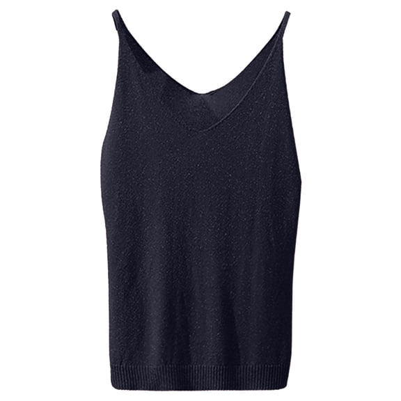 Korean Version Women's Sexy V Neck Silk Knit Vest Summer Slim Sleeveless Tank Undershirt Casual Comfortable Fashionable Lightweight