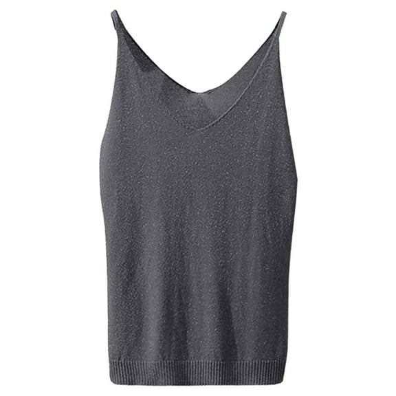 Korean Version Women's Sexy V Neck Silk Knit Vest Summer Slim Sleeveless Tank Undershirt Casual Comfortable Fashionable Lightweight