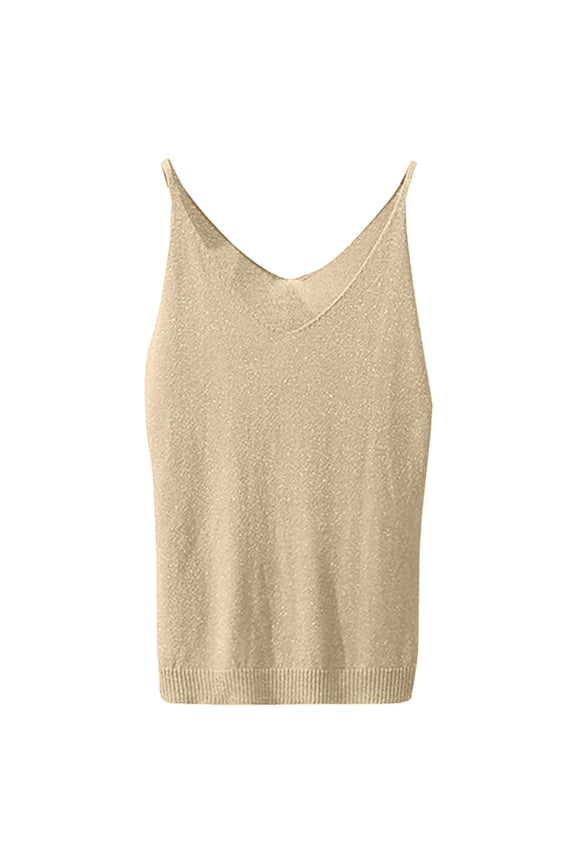 Korean Version Women's Sexy V Neck Silk Knit Vest Summer Slim Sleeveless Tank Undershirt Casual Comfortable Fashionable Lightweight