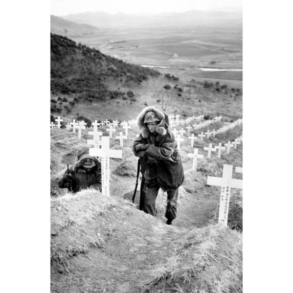 Korean War U.S. Marine Visits Grave Of South Korean Soldiers History (18 x 24)