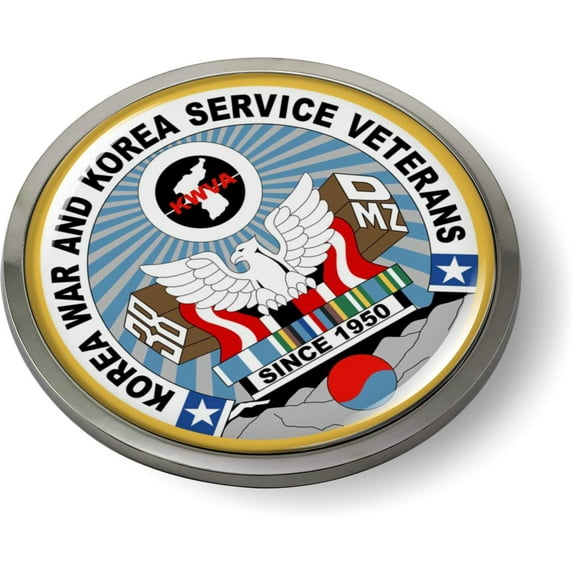 Korean War Veteran 3D Domed CAR Emblem Badge Sticker Chrome Plastic Round Bezel