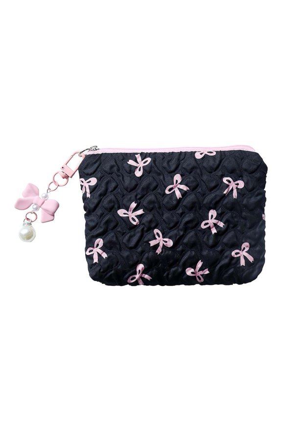 Korean White Bow Pouch Portable Travel Cosmetic Bag Ideal for UK Women on the Move for Storing Cosmetics