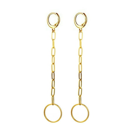 Korean Women's Drop Earrings for Women 14K Yellow Gold Long Chain Earring Trend Earings Female Jewelry